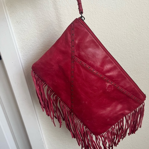 Hobo Bag Fringe Wristlet Clutch in Red - Picture 3 of 9